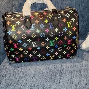 Designer Inspired Black Multicolor Monogram Bag
